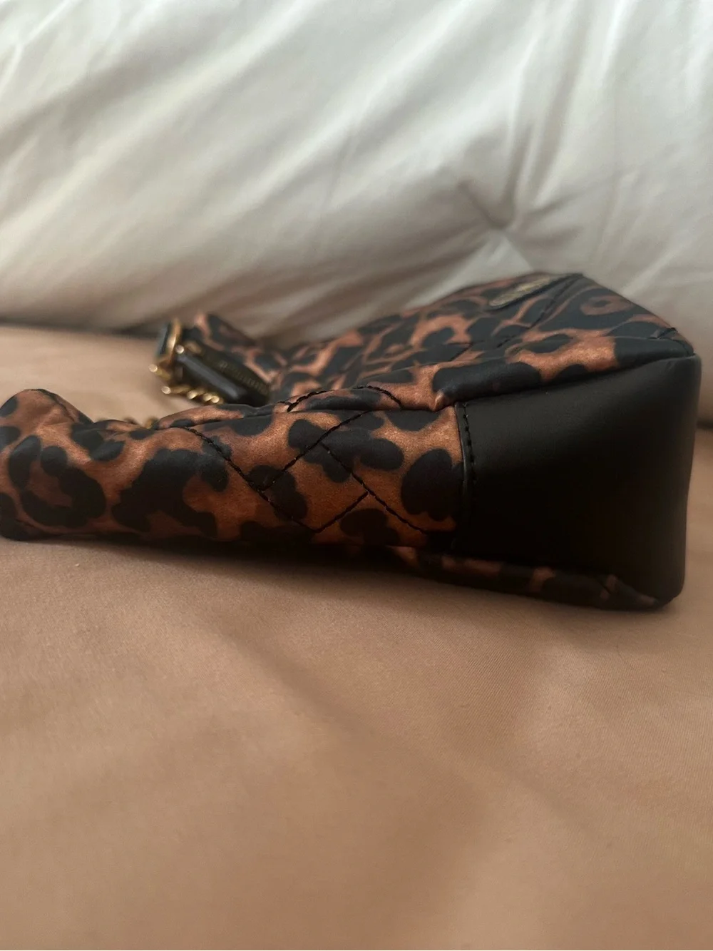 Kurt Geiger Leopard Print Quilted Hobo with Gold Chain